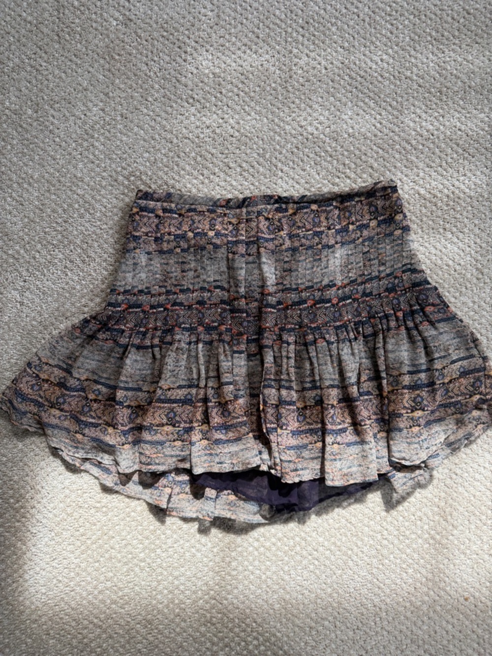 Isabel Marant Tiered Patterned Circle Skirt in Beige and Navy